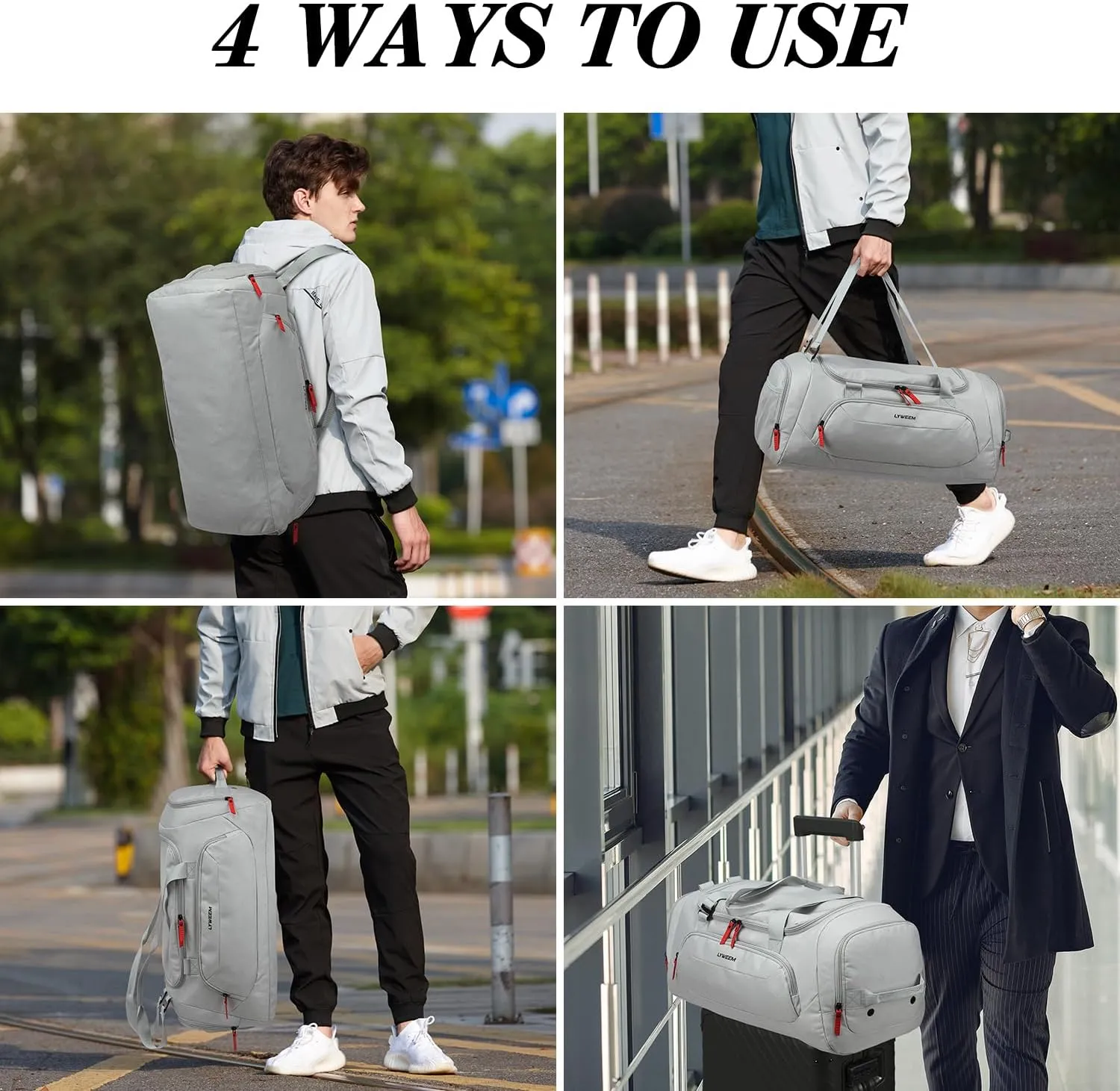 Travel Duffle Bag Men with Shoes Compartment Sports Gym Workout Bag with Wet Pocket 40L Medium 2 In 1 Duffel Backpack for Women Weekender Overnight Bag for Airplane, Grey