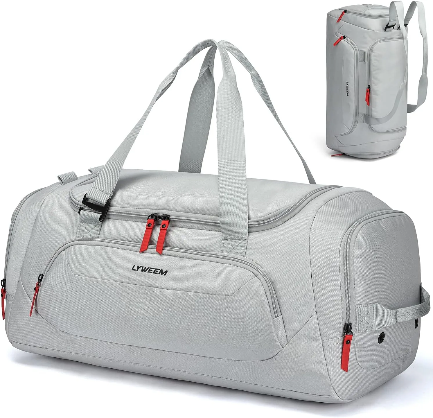 Travel Duffle Bag Men with Shoes Compartment Sports Gym Workout Bag with Wet Pocket 40L Medium 2 In 1 Duffel Backpack for Women Weekender Overnight Bag for Airplane, Grey
