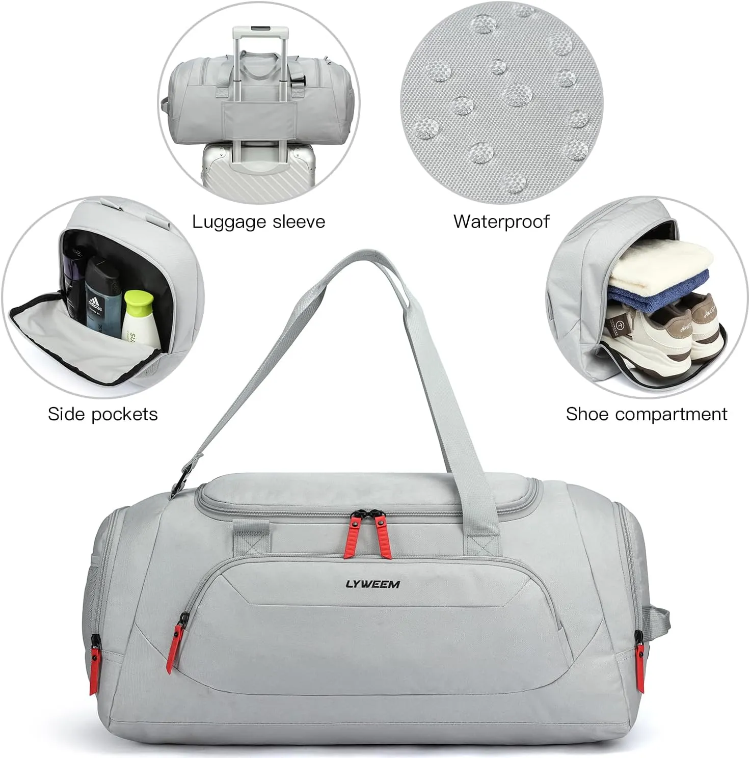 Travel Duffle Bag Men with Shoes Compartment Sports Gym Workout Bag with Wet Pocket 40L Medium 2 In 1 Duffel Backpack for Women Weekender Overnight Bag for Airplane, Grey