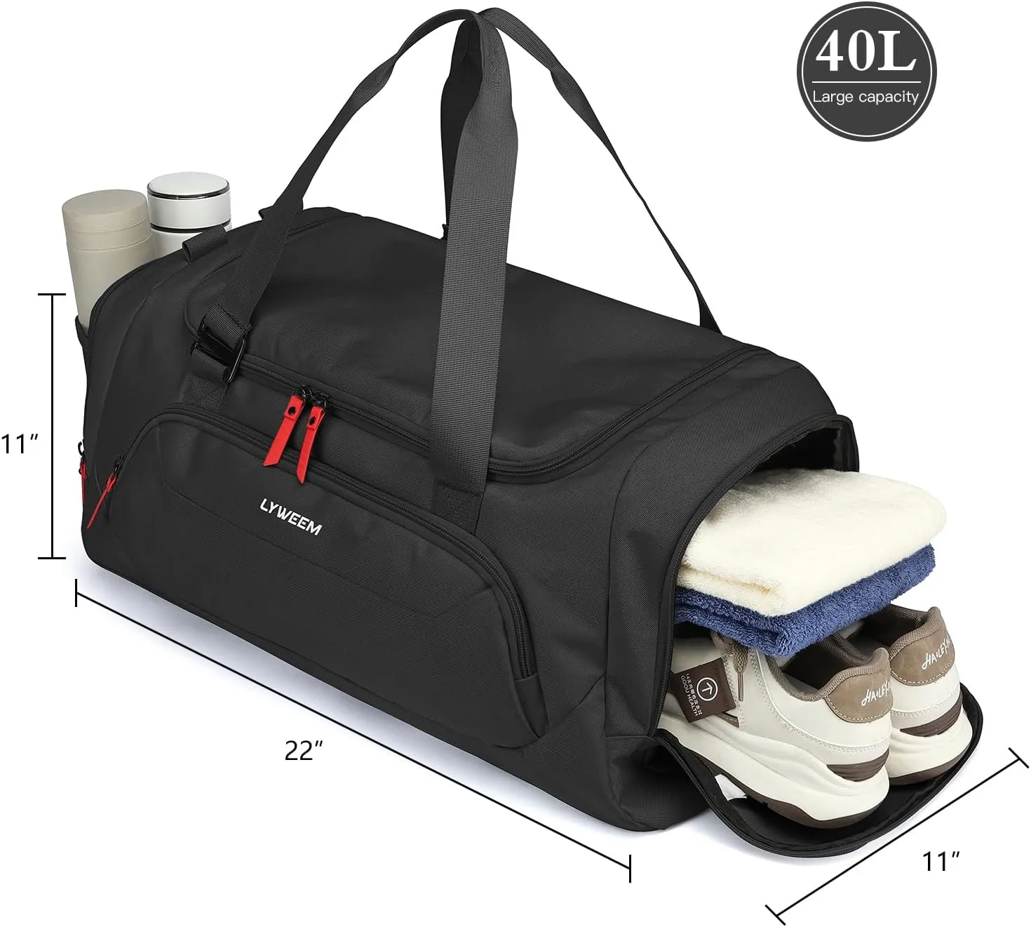 Travel Duffle Bag Men with Shoes Compartment Sports Gym Workout with Wet Pocket 40L Medium 2 In 1 Duffel Backpack for Women Weekender Overnight Bag for Airplane, Black