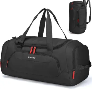 Travel Duffle Bag Men with Shoes Compartment Sports Gym Workout with Wet Pocket 40L Medium 2 In 1 Duffel Backpack for Women Weekender Overnight Bag for Airplane, Black