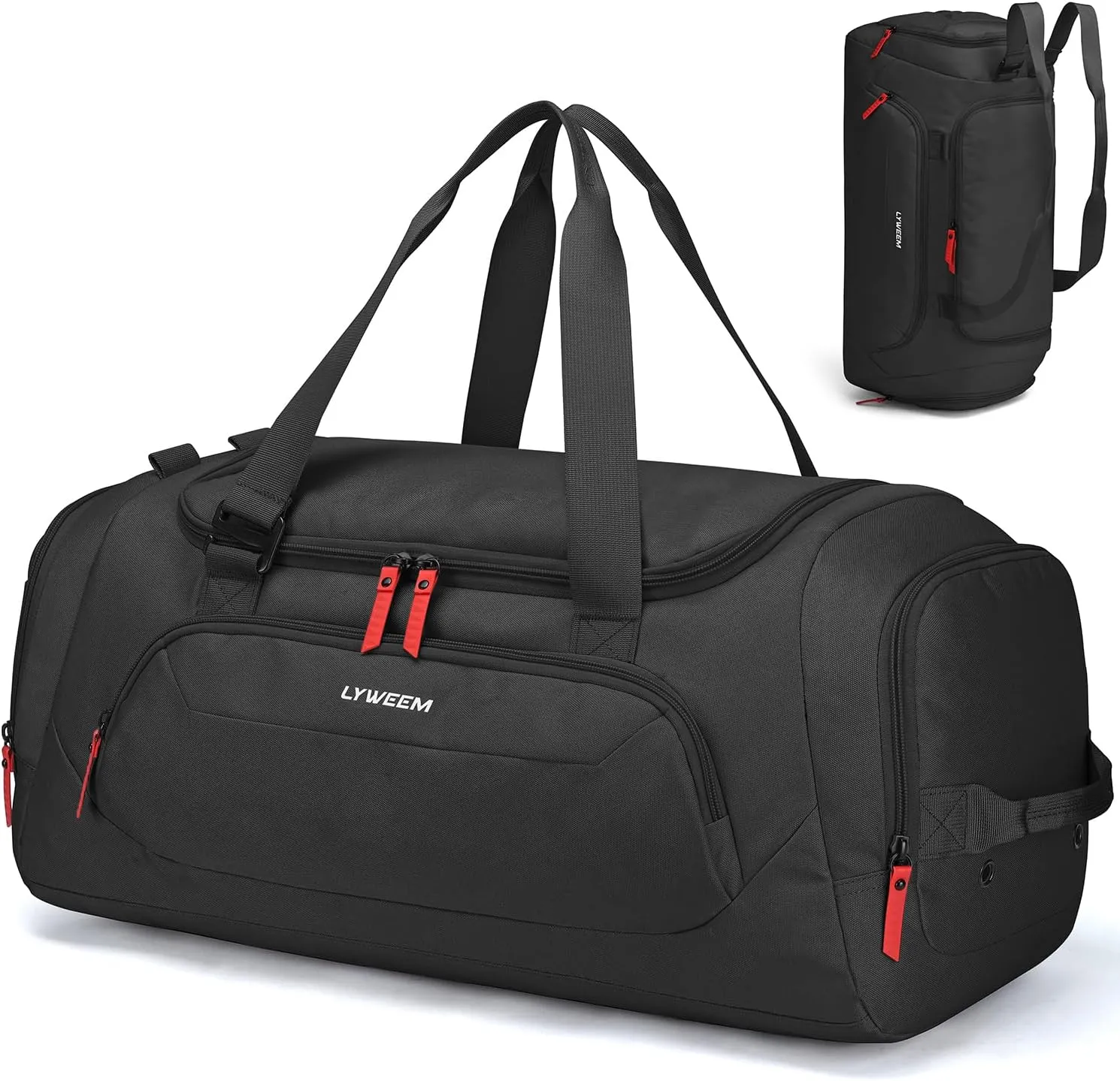 Travel Duffle Bag Men with Shoes Compartment Sports Gym Workout with Wet Pocket 40L Medium 2 In 1 Duffel Backpack for Women Weekender Overnight Bag for Airplane, Black