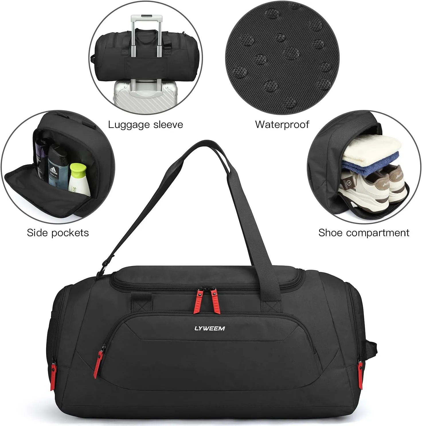 Travel Duffle Bag Men with Shoes Compartment Sports Gym Workout with Wet Pocket 40L Medium 2 In 1 Duffel Backpack for Women Weekender Overnight Bag for Airplane, Black