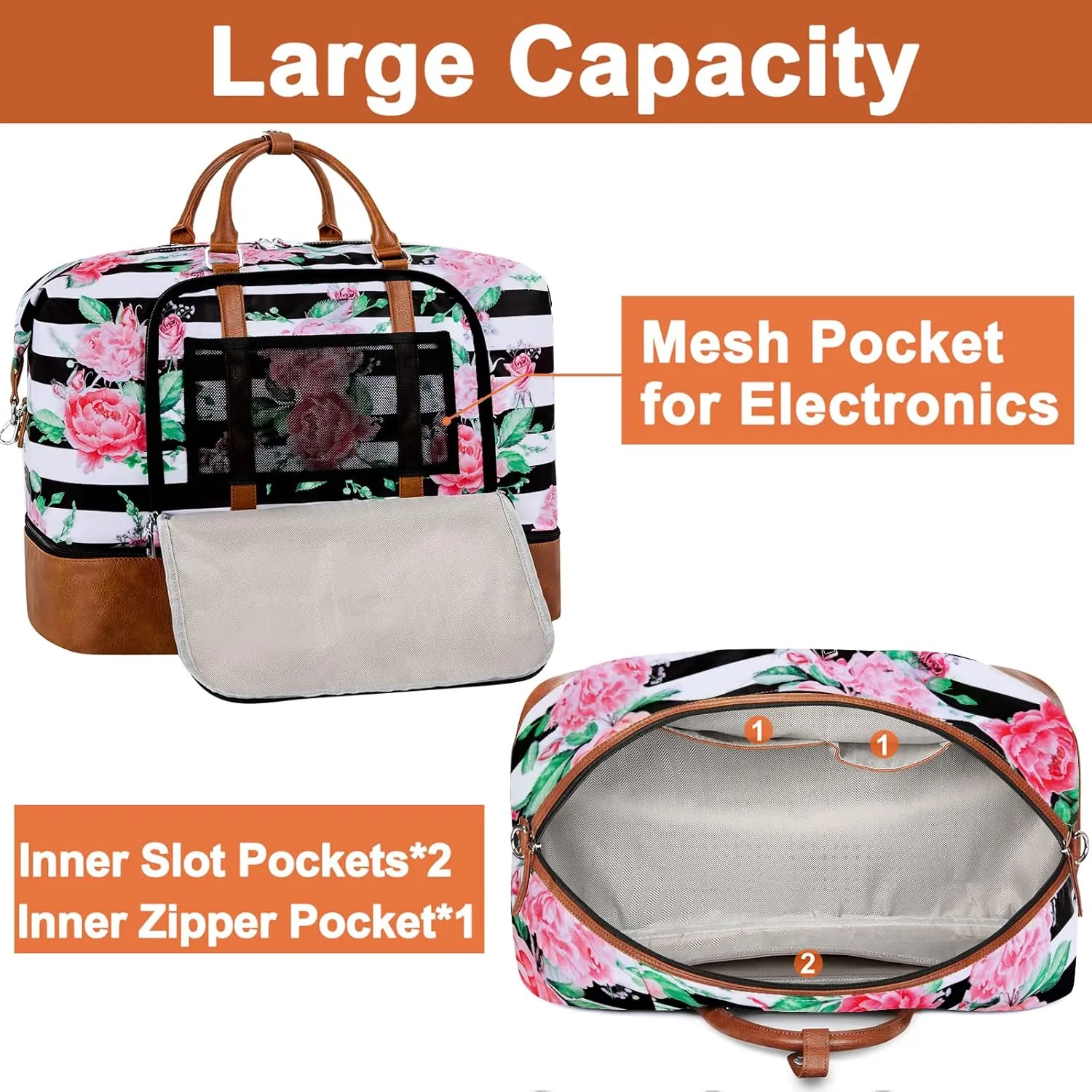 Travel Weekender Bag for Women, Overnight Bag with Shoe Compartment, Oversized Travel Duffel Bag Carry On Tote with Trolley Sleeve 21" for Weekend Travel Business Trip