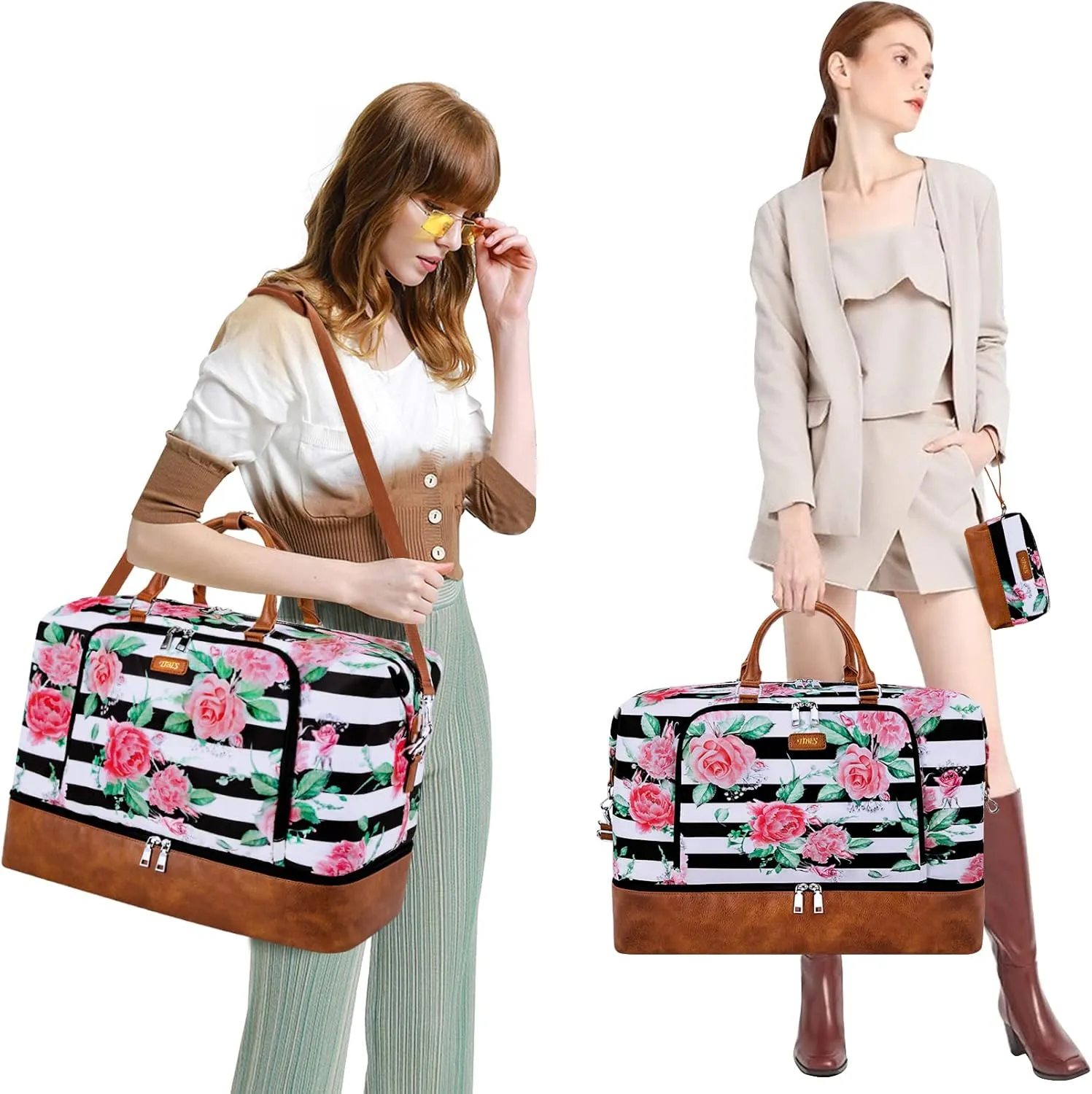Travel Weekender Bag for Women, Overnight Bag with Shoe Compartment, Oversized Travel Duffel Bag Carry On Tote with Trolley Sleeve 21" for Weekend Travel Business Trip