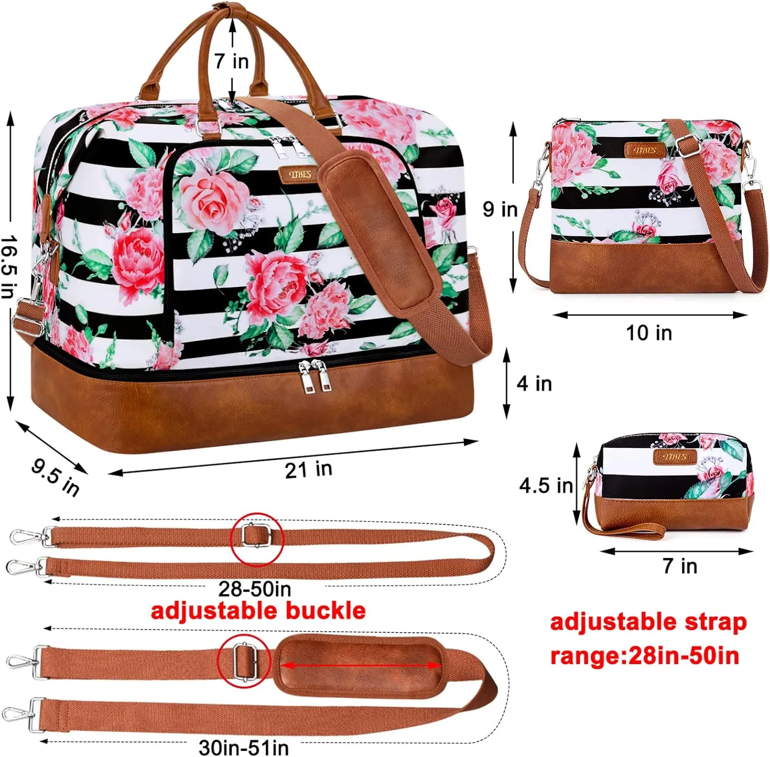 Travel Weekender Bag for Women, Overnight Bag with Shoe Compartment, Oversized Travel Duffel Bag Carry On Tote with Trolley Sleeve 21" for Weekend Travel Business Trip