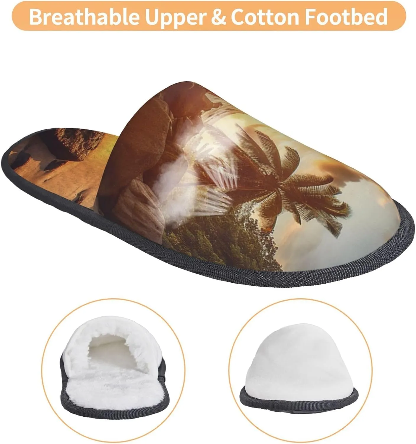 Tropical Beach at Sunset Furry House Slippers for Women Men Soft Fuzzy Slippers Indoor Casual Plush House Shoes