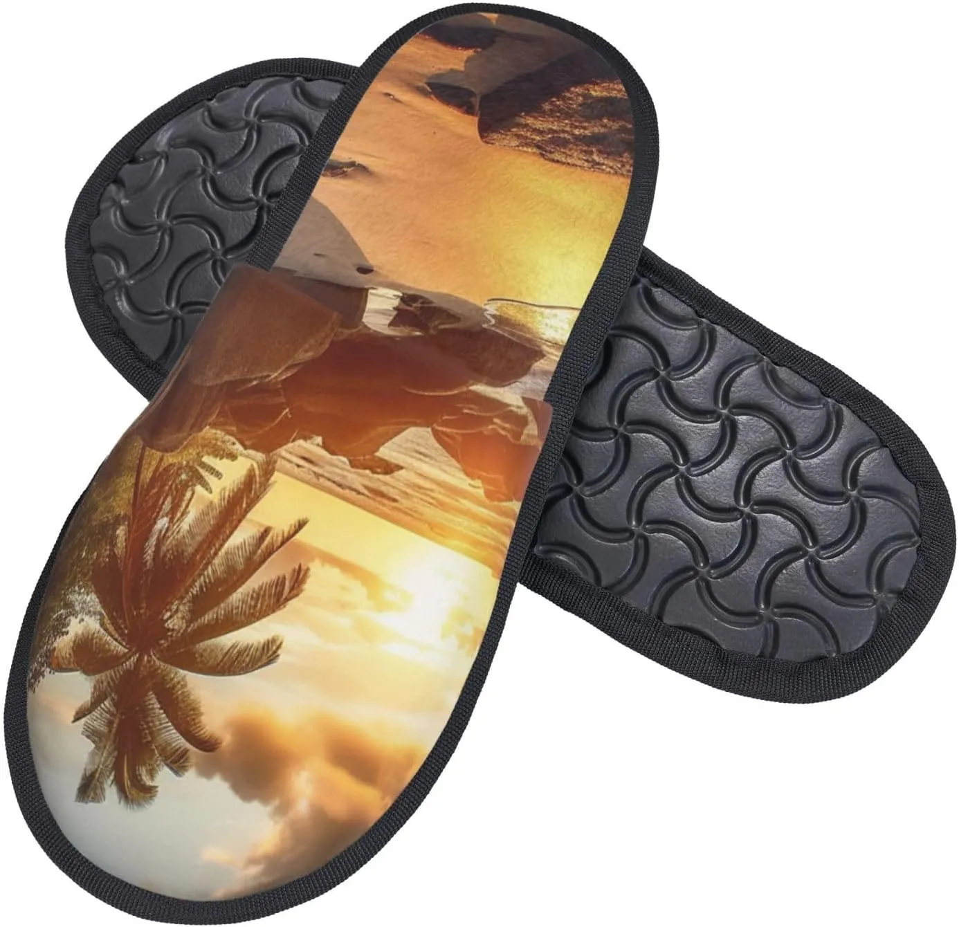 Tropical Beach at Sunset Furry House Slippers for Women Men Soft Fuzzy Slippers Indoor Casual Plush House Shoes