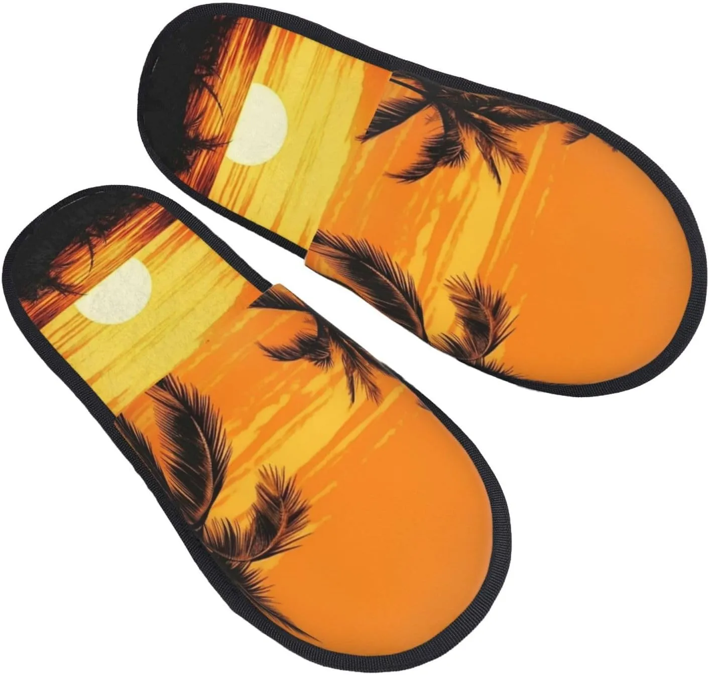 Tropical Palm Trees Scene Sunset Furry House Slippers for Women Men Soft Fuzzy Slippers Indoor Casual Plush House Shoes Medium