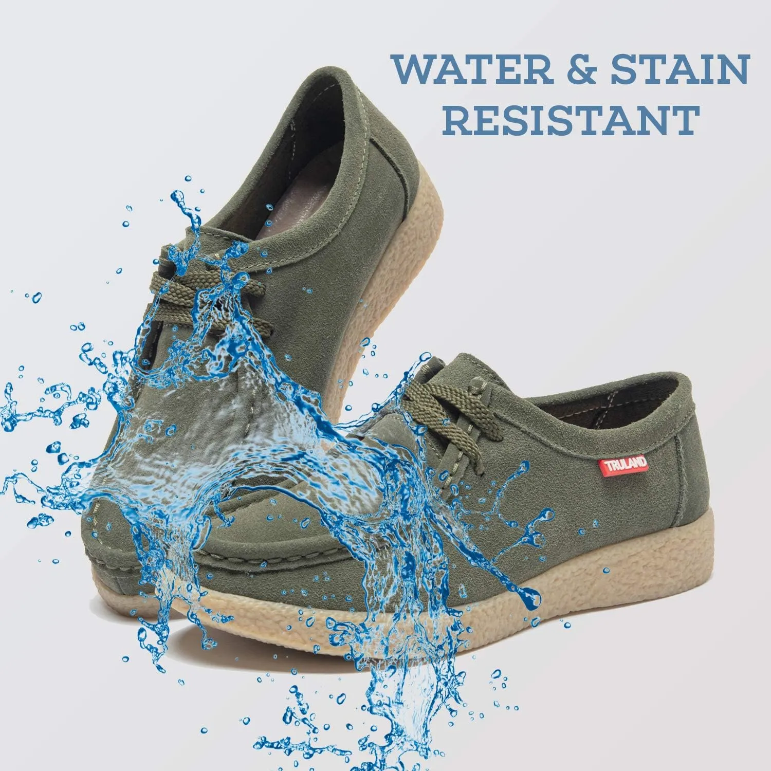 TRULAND Leather Oxford Shoes for Women - Suede Lace Up Moc Toe Low Platform Flat Wallabees Shoes