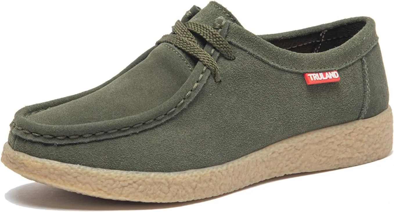 TRULAND Leather Oxford Shoes for Women - Suede Lace Up Moc Toe Low Platform Flat Wallabees Shoes