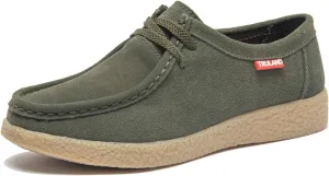 TRULAND Leather Oxford Shoes for Women - Suede Lace Up Moc Toe Low Platform Flat Wallabees Shoes