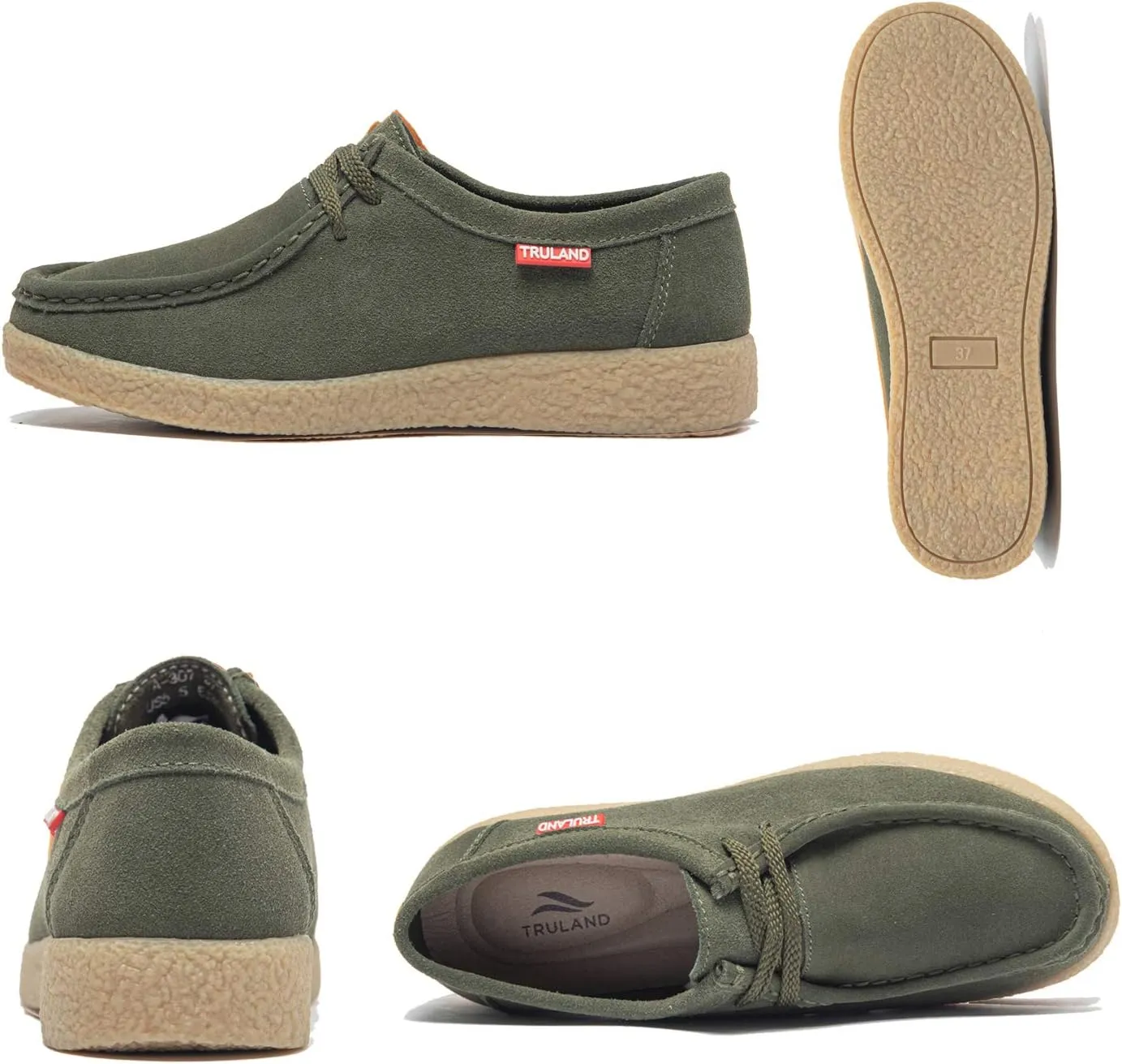 TRULAND Leather Oxford Shoes for Women - Suede Lace Up Moc Toe Low Platform Flat Wallabees Shoes