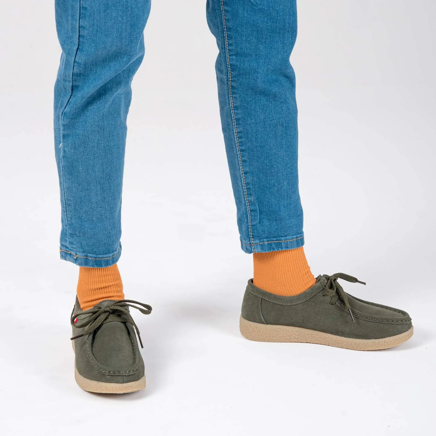 TRULAND Leather Oxford Shoes for Women - Suede Lace Up Moc Toe Low Platform Flat Wallabees Shoes