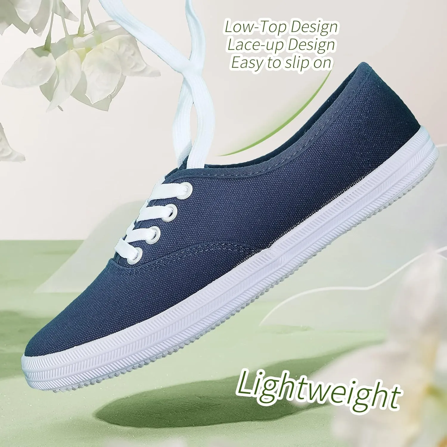 TUOPIN Womens White Canvas Sneakers Low Top Lace-up Canvas Shoes Lightweight Casual Tennis Shoes