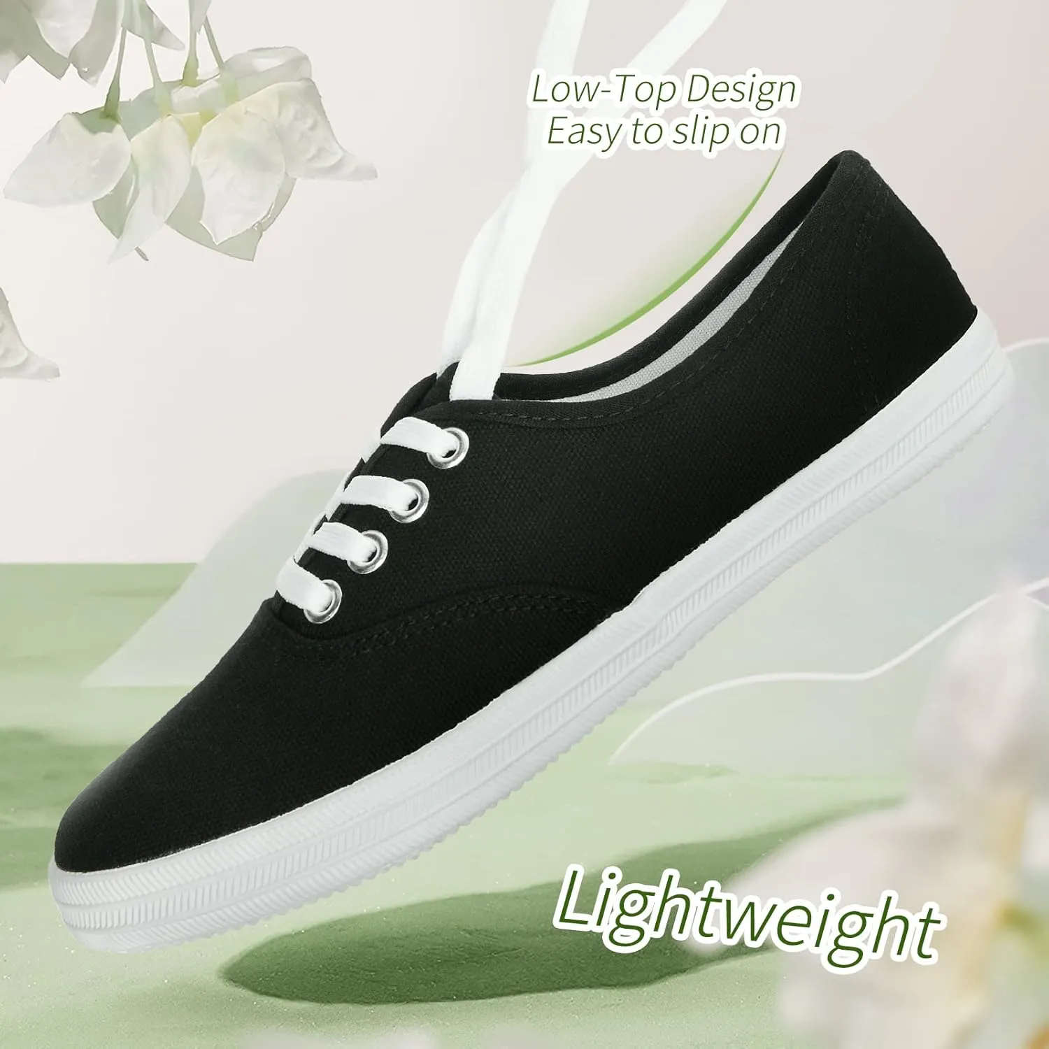 TUOPIN Womens White Canvas Sneakers Low Top Lace-up Canvas Shoes Lightweight Casual Tennis Shoes