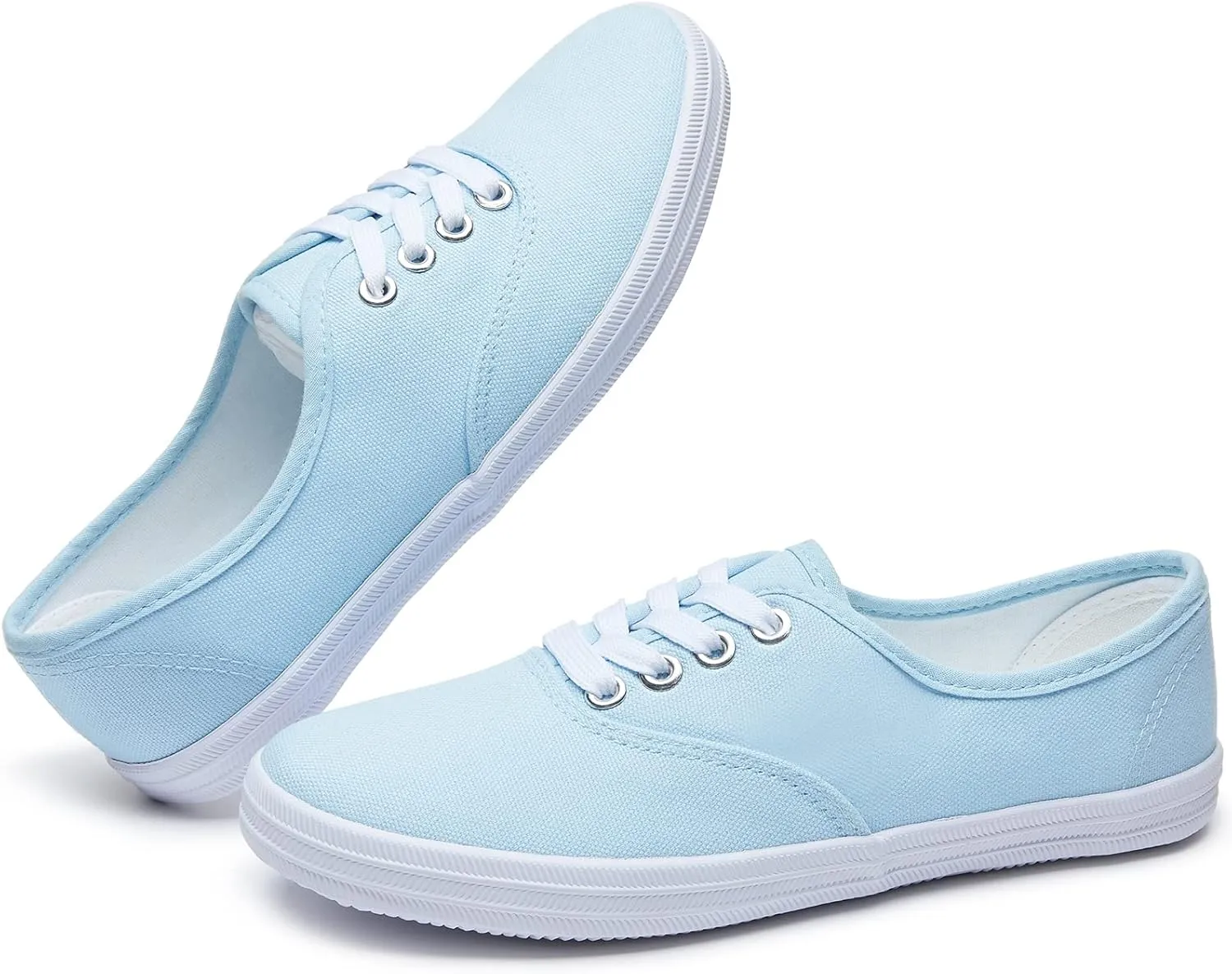 TUOPIN Womens White Canvas Sneakers Low Top Lace-up Canvas Shoes Lightweight Casual Tennis Shoes