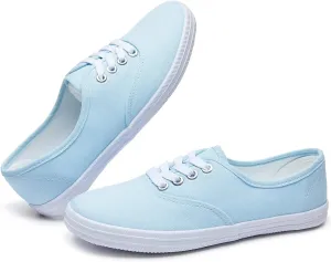 TUOPIN Womens White Canvas Sneakers Low Top Lace-up Canvas Shoes Lightweight Casual Tennis Shoes