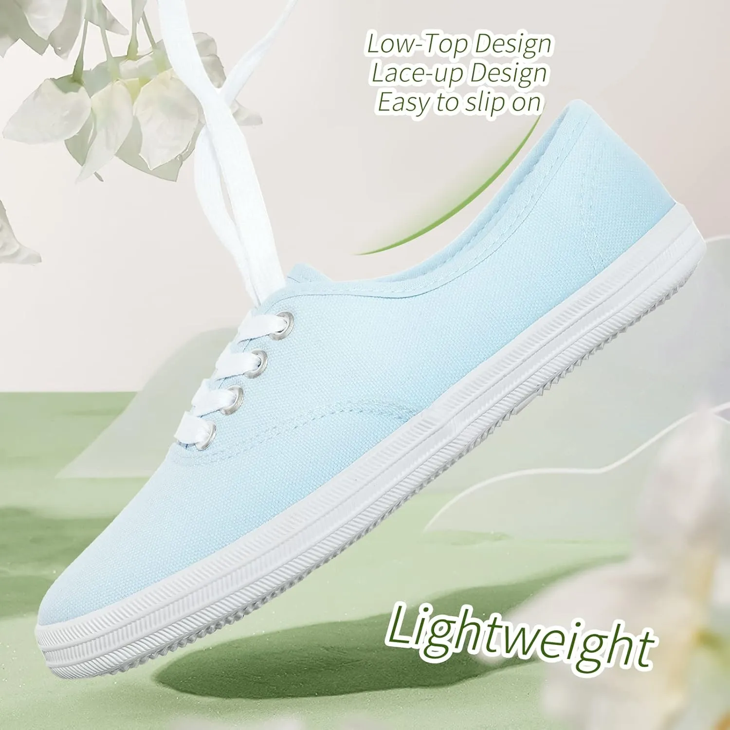 TUOPIN Womens White Canvas Sneakers Low Top Lace-up Canvas Shoes Lightweight Casual Tennis Shoes