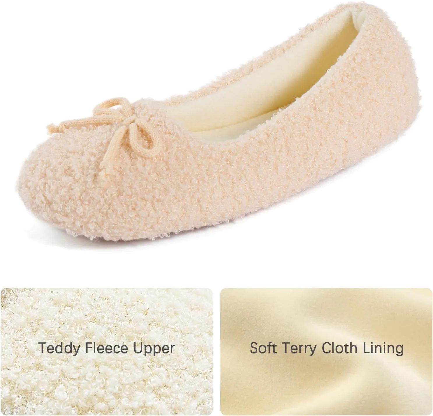 ULTRAIDEAS Women’s Velvet Ballerina Slippers, Lightweight House Shoes with Bow and Indoor Anti-Skid Soft Rubber Sole