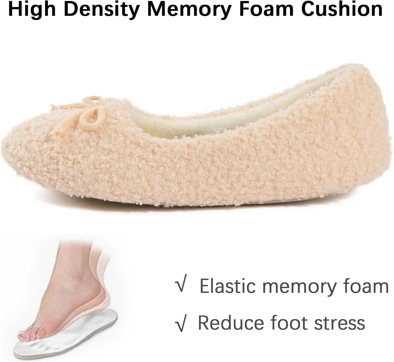 ULTRAIDEAS Women’s Velvet Ballerina Slippers, Lightweight House Shoes with Bow and Indoor Anti-Skid Soft Rubber Sole