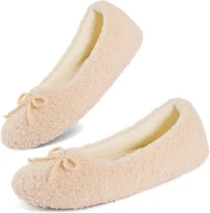 ULTRAIDEAS Women’s Velvet Ballerina Slippers, Lightweight House Shoes with Bow and Indoor Anti-Skid Soft Rubber Sole