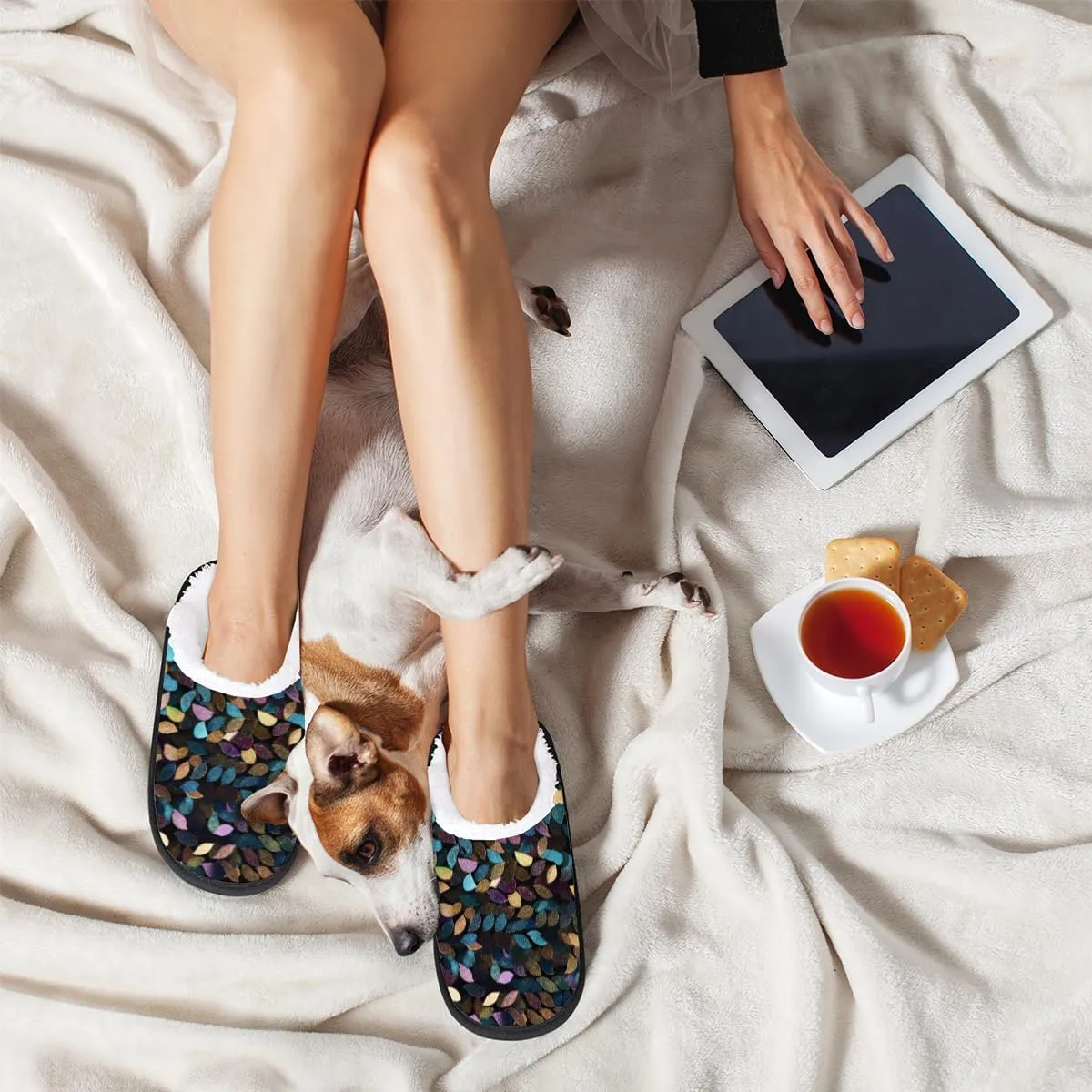 Underwater Sunshine Women's Indoor Bedroom Slippers Soft Fuzzy Slip On House Slippers for Winter Bedroom Outdoor