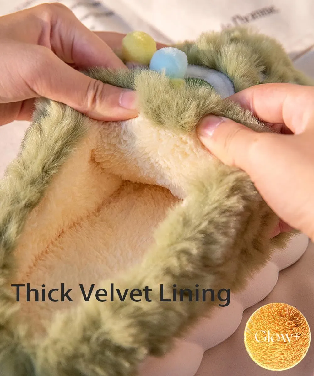UNICOLD Fuzzy Fluffy Cartoon House Slippers For Women, Comfy Memory Foam Cloudy Anti-slip Soft Sole Quiet Warm Slippers Indoor Outdoor In Winter