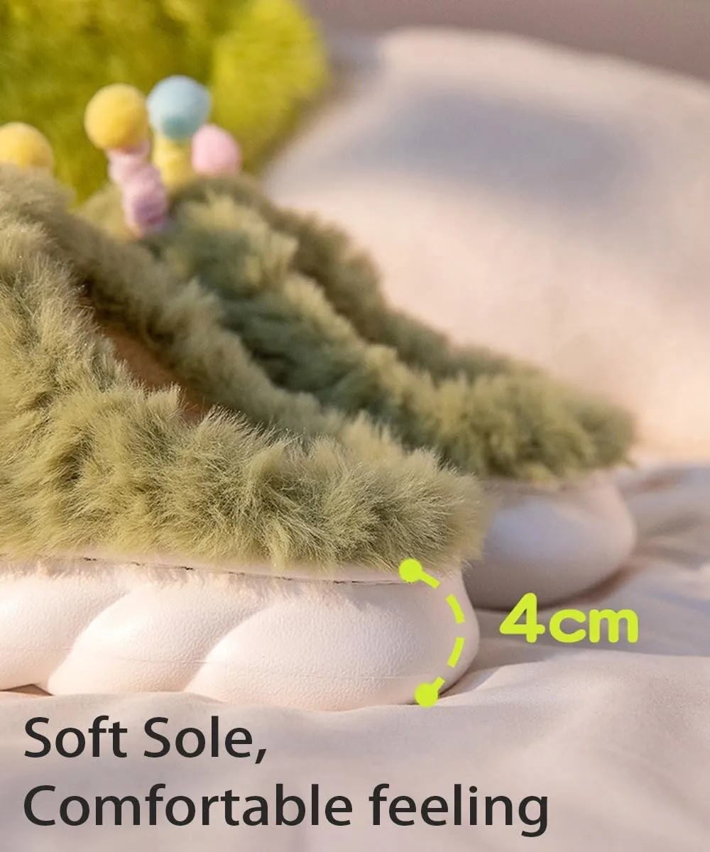 UNICOLD Fuzzy Fluffy Cartoon House Slippers For Women, Comfy Memory Foam Cloudy Anti-slip Soft Sole Quiet Warm Slippers Indoor Outdoor In Winter