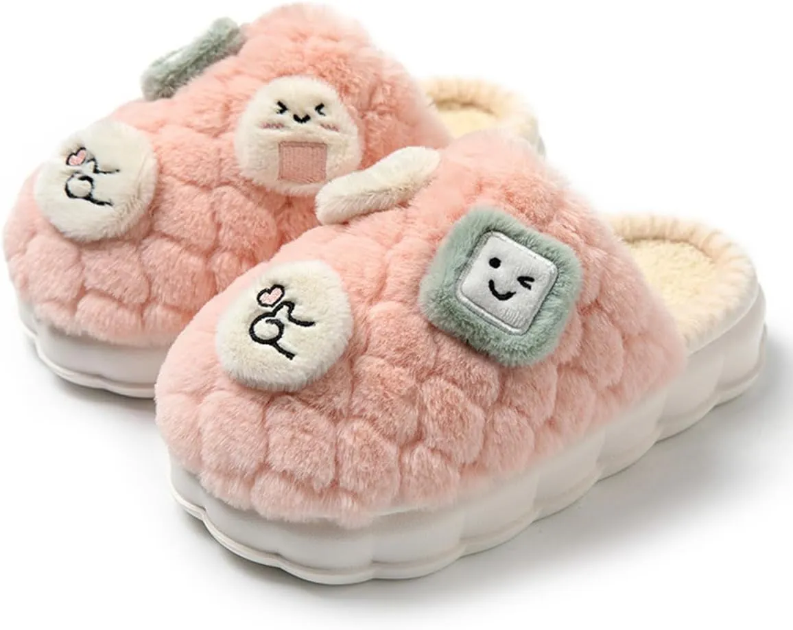 UNICOLD Fuzzy Fluffy Smile Face House Slippers For Women, Comfy Memory Foam Cloudy Anti-slip Soft Sole Warm Slippers Indoor Outdoor In Winter