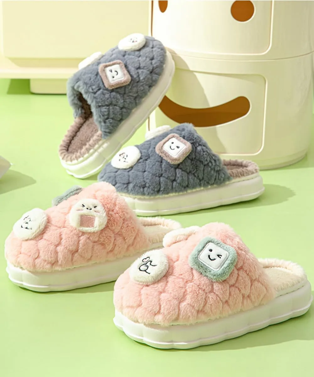 UNICOLD Fuzzy Fluffy Smile Face House Slippers For Women, Comfy Memory Foam Cloudy Anti-slip Soft Sole Warm Slippers Indoor Outdoor In Winter