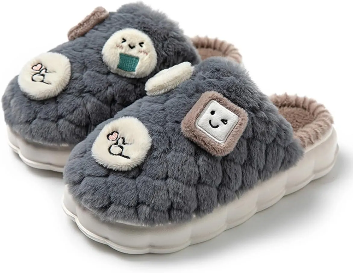 UNICOLD Fuzzy Fluffy Smile Face House Slippers For Women, Comfy Memory Foam Cloudy Anti-slip Soft Sole Warm Slippers Indoor Outdoor In Winter