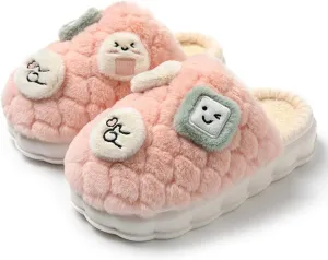 UNICOLD Fuzzy Fluffy Smile Face House Slippers For Women, Comfy Memory Foam Cloudy Anti-slip Soft Sole Warm Slippers Indoor Outdoor In Winter
