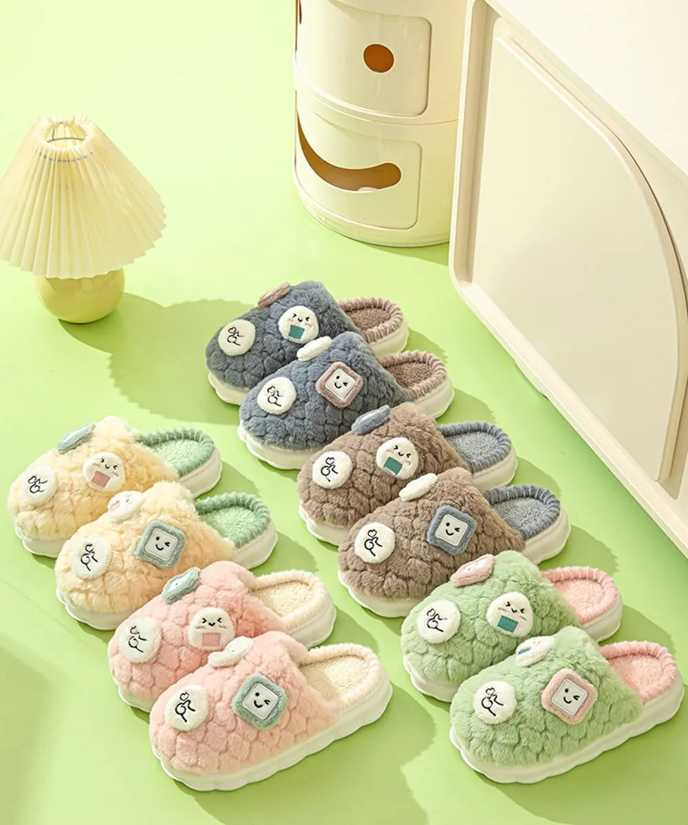 UNICOLD Fuzzy Fluffy Smile Face House Slippers For Women, Comfy Memory Foam Cloudy Anti-slip Soft Sole Warm Slippers Indoor Outdoor In Winter