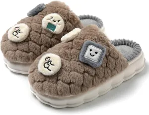UNICOLD Fuzzy Fluffy Smile Face House Slippers For Women, Comfy Memory Foam Cloudy Anti-slip Soft Sole Warm Slippers Indoor Outdoor In Winter