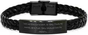 Unique Electrician Gifts, I am an Electrician. If You Think My, New Birthday Braided Leather Bracelet Gifts for Colleagues, Electrical, Wiring, Outlet, Switch, Circuit breaker, Transformer