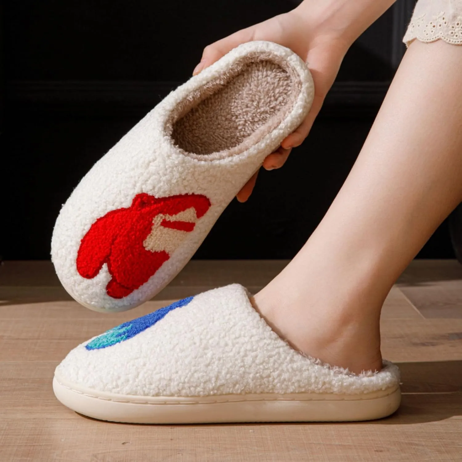 Unisex Leopard Print Happy Face Slippers - Retro Memory Foam Soft Plush Non-Slip Home Shoes