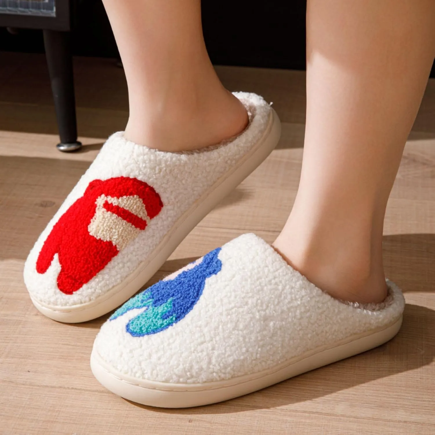Unisex Leopard Print Happy Face Slippers - Retro Memory Foam Soft Plush Non-Slip Home Shoes