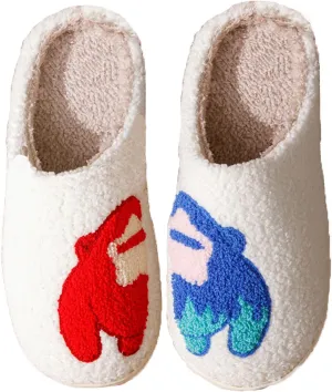 Unisex Leopard Print Happy Face Slippers - Retro Memory Foam Soft Plush Non-Slip Home Shoes