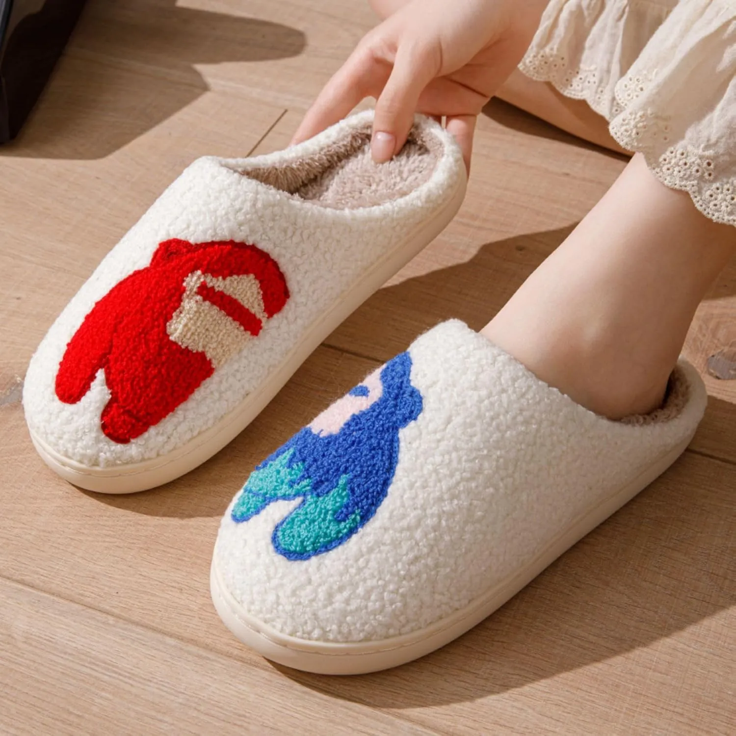 Unisex Leopard Print Happy Face Slippers - Retro Memory Foam Soft Plush Non-Slip Home Shoes