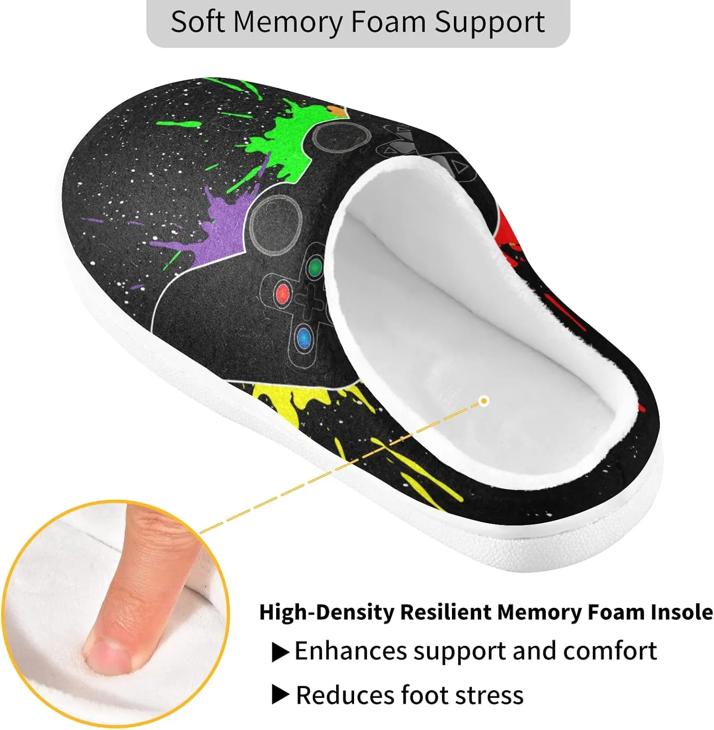 Unisex Memory Foam House Slippers Non-Skid Soft Warm Sole Coral Fleece Slip-on Closed Toe Hand Free Shoes for Bedroom Travel 6-17
