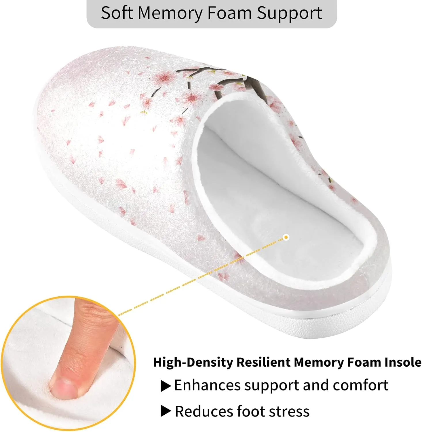 Unisex Memory Foam House Slippers Non-Skid Soft Warm Sole Coral Fleece Slip-on Closed Toe Hand Free Shoes for Bedroom Travel 6-17