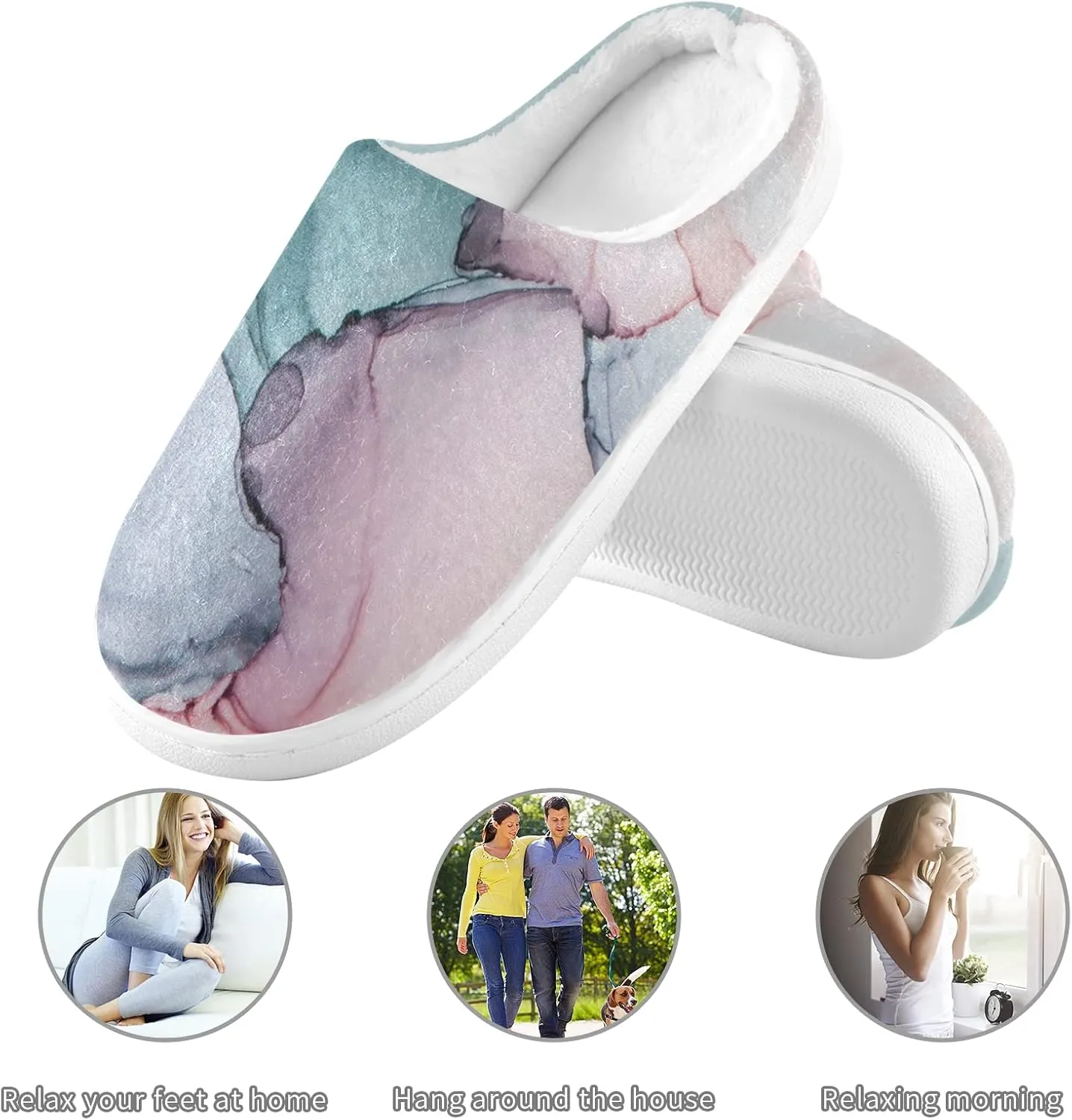 Unisex Memory Foam House Slippers Non-Skid Soft Warm Sole Coral Fleece Slip-on Closed Toe Hand Free Shoes for Bedroom Travel 6-17