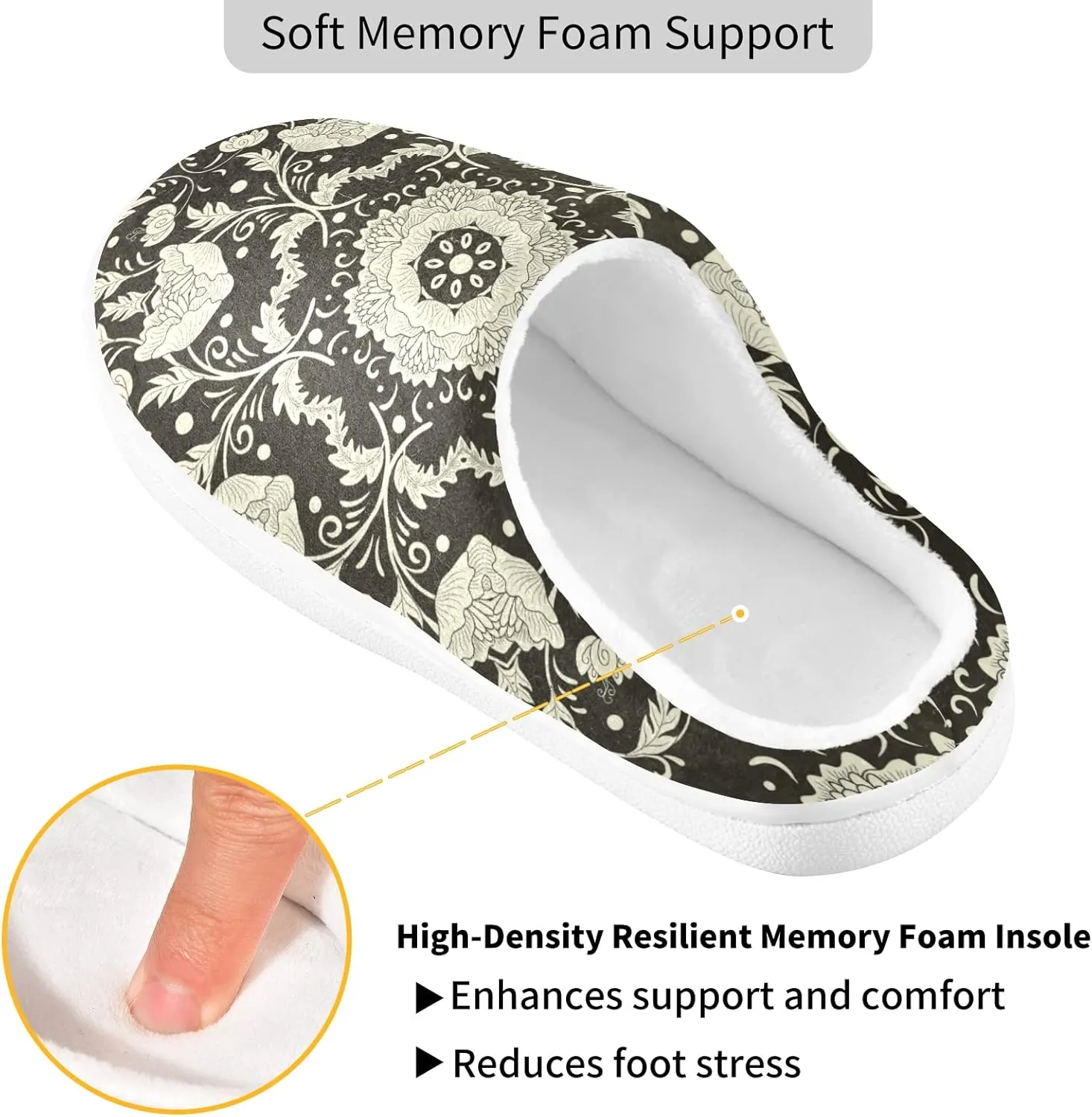 Unisex Memory Foam House Slippers Non-Skid Soft Warm Sole Coral Fleece Slip-on Closed Toe Hand Free Shoes for Bedroom Travel 6-17