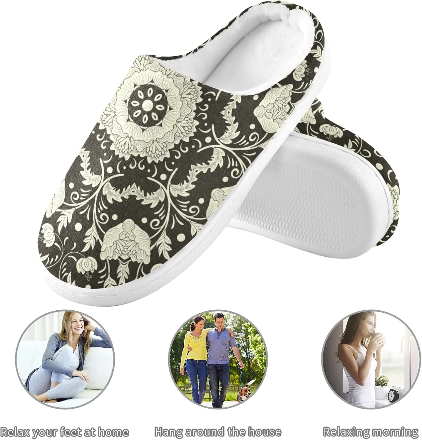 Unisex Memory Foam House Slippers Non-Skid Soft Warm Sole Coral Fleece Slip-on Closed Toe Hand Free Shoes for Bedroom Travel 6-17