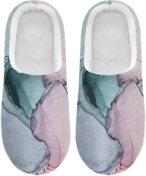 Unisex Memory Foam House Slippers Non-Skid Soft Warm Sole Coral Fleece Slip-on Closed Toe Hand Free Shoes for Bedroom Travel 6-17