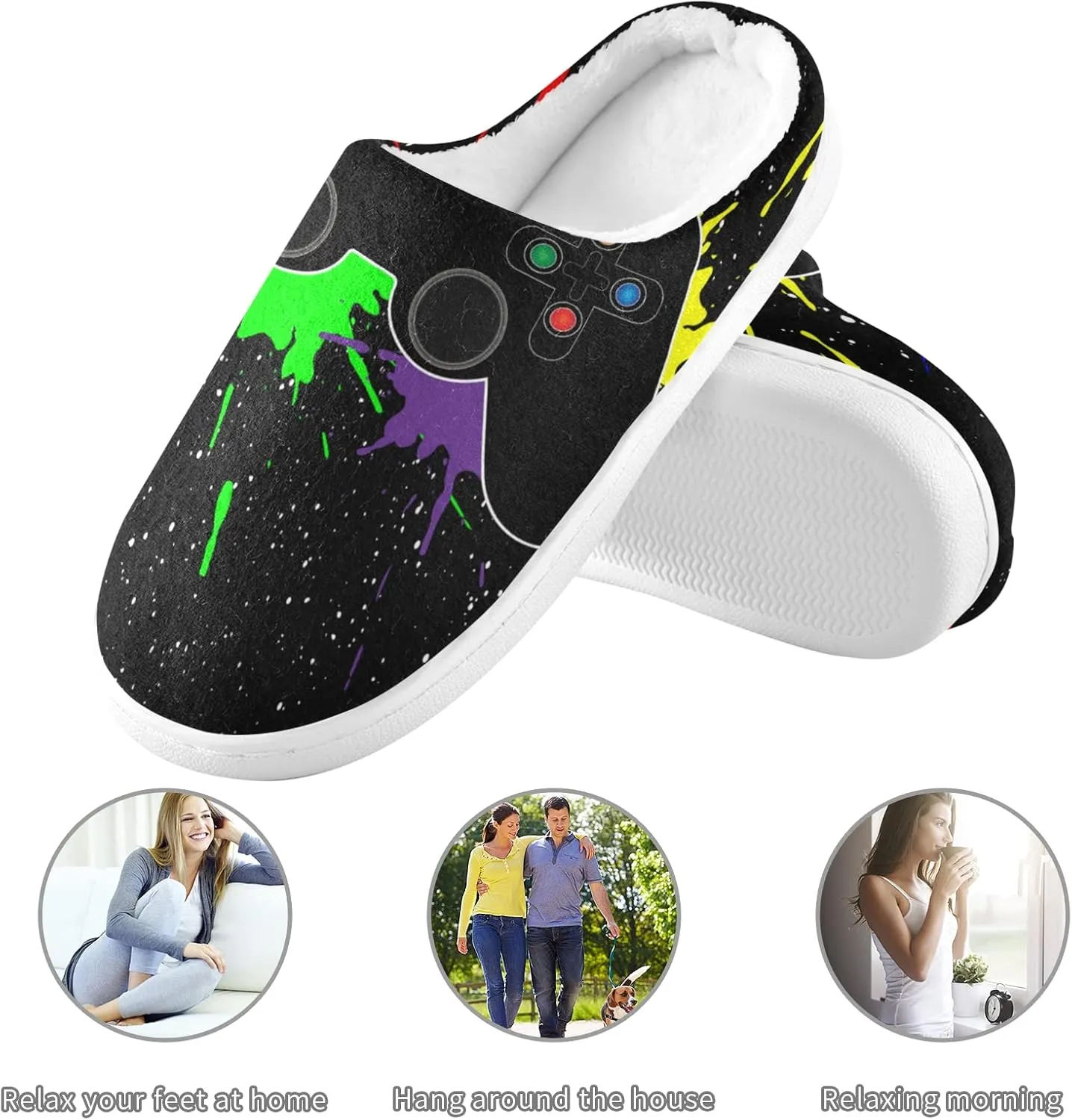Unisex Memory Foam House Slippers Non-Skid Soft Warm Sole Coral Fleece Slip-on Closed Toe Hand Free Shoes for Bedroom Travel 6-17