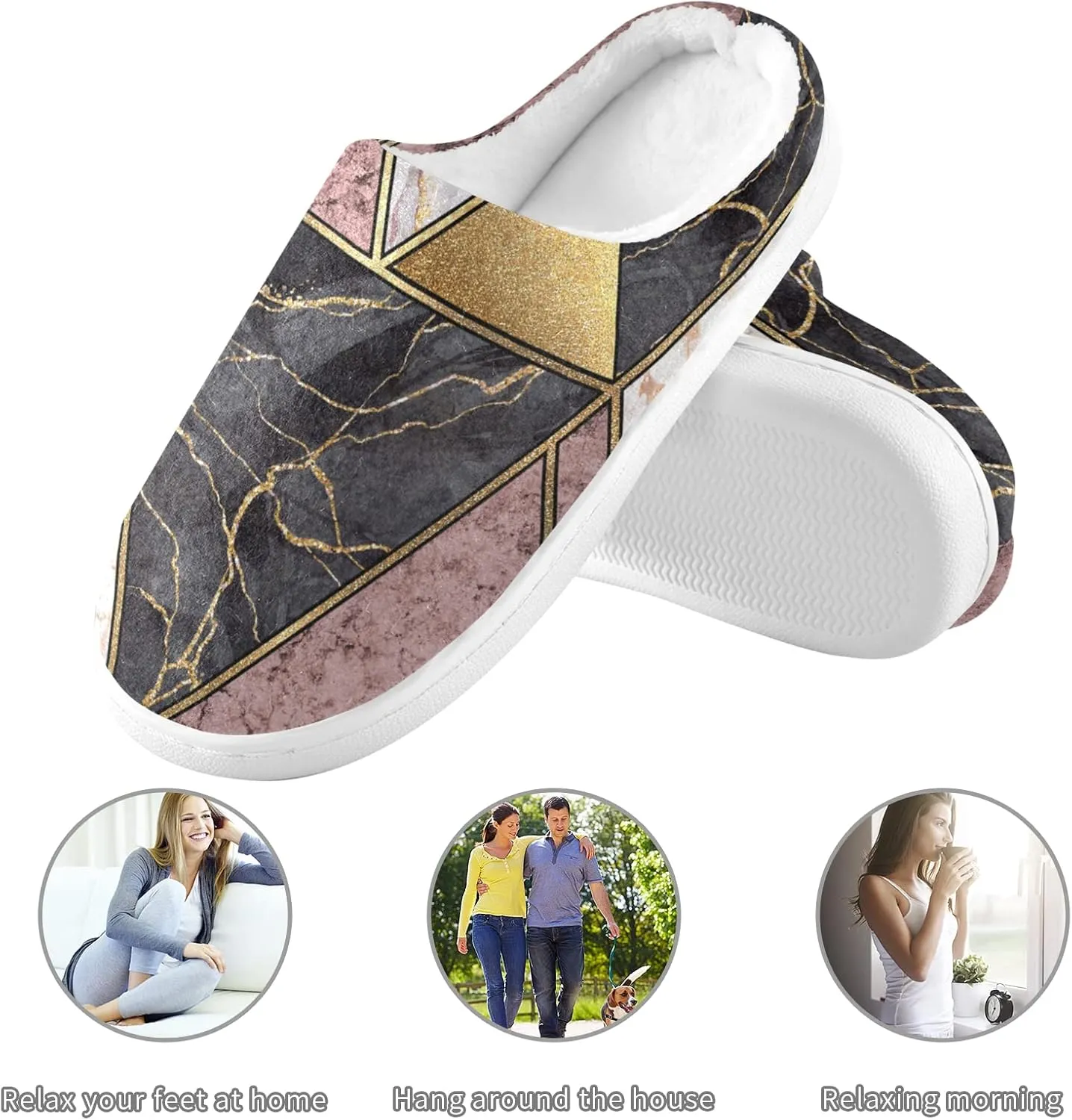 Unisex Memory Foam House Slippers Non-Skid Soft Warm Sole Coral Fleece Slip-on Closed Toe Hand Free Shoes for Bedroom Travel 6-17