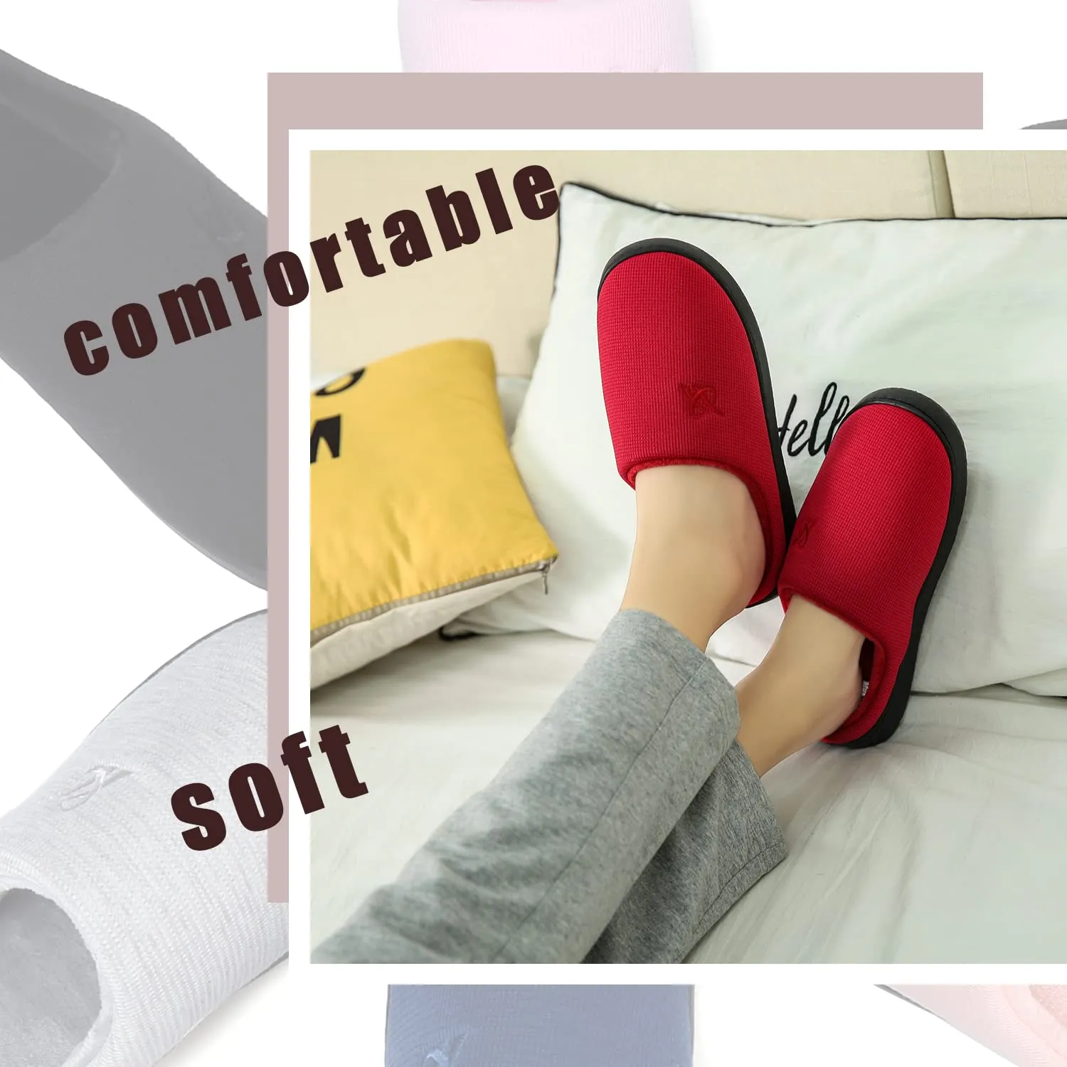 Unisex Red Casual House Shoes with Memory Foam