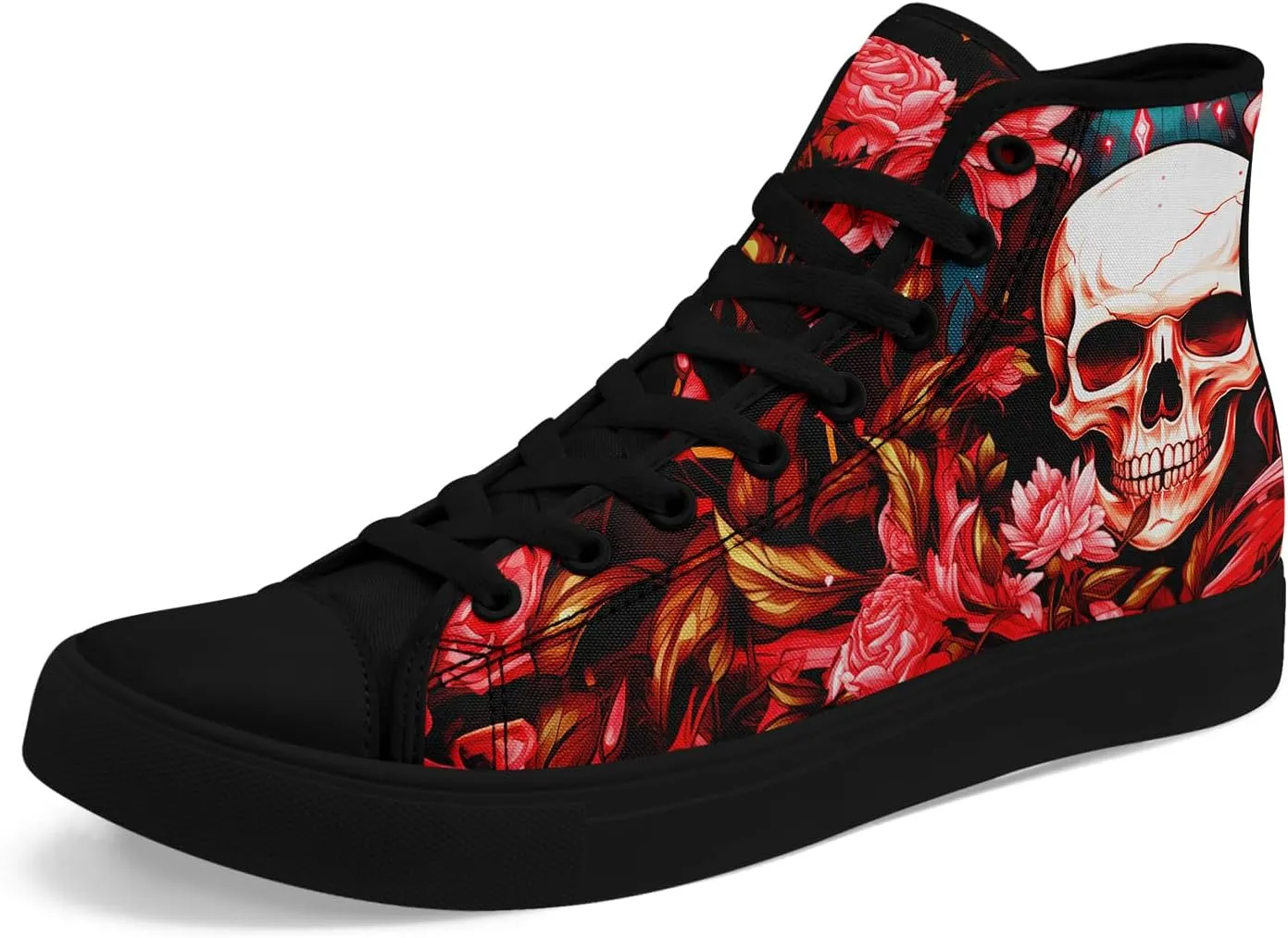 Unisex Skull High Tops for Women Cool Design Black Canvas Shoes Classic Lace Up Fashion Sneakers Streetwear